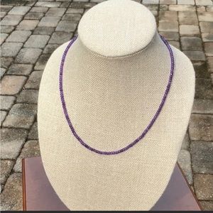 Amethyst faceted Rondel gem bead necklace with silver clasp